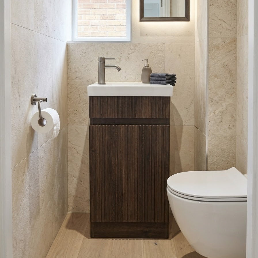 400mm Fluted Floorstanding Vanity Dark Brown Oak.