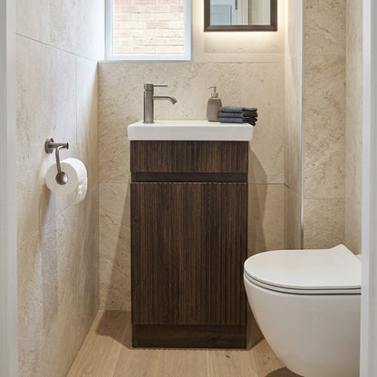 400mm Fluted Floorstanding Vanity Dark Brown Oak.