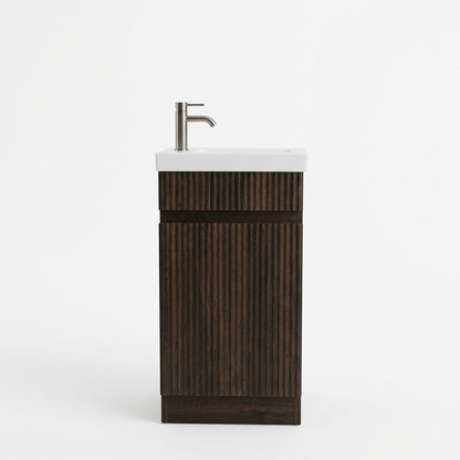 MS40 400MM FLUTED FLOORSTANDING VANITY - DARK BROWN OAK, CERAMIC BASIN