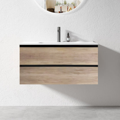 NELSON WALL HUNG VANITY | 900MM | BLACK & LIGHT OAK | PLYWOOD - The Tile Collection™