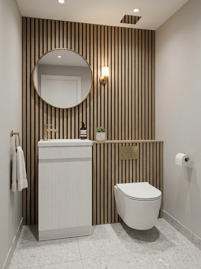 EM40 400MM FLUTED GLOSS WHITE PLYWOOD FLOORSTANDING VANITY WITH CERAMIC TOP