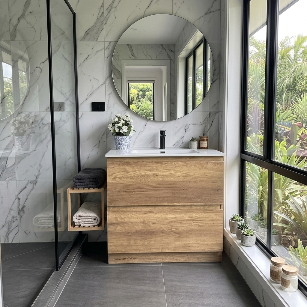 900MM PLYWOOD FLOOR STANDING VANITY LX90 WITH CERAMIC TOP