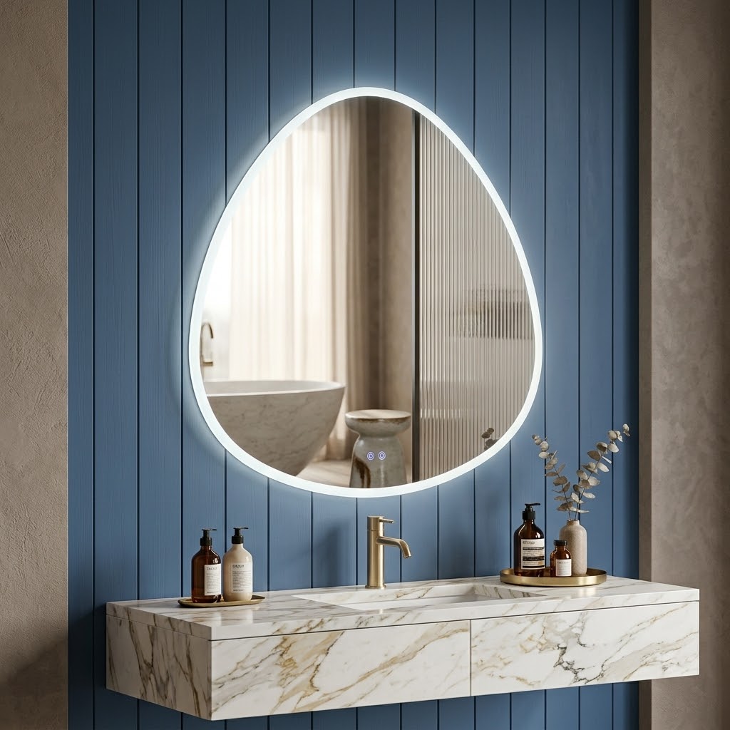 OCEANO 700X700MM ASYMMETRICAL LED BATHROOM MIRROR WITH DEMISTER