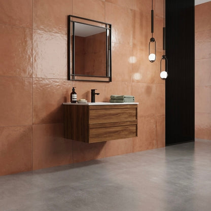 ASPEN WALNUT WALL HUNG VANITY 750MM | 2 DRAWERS, PLYWOOD FLOATING VANITY NZ
