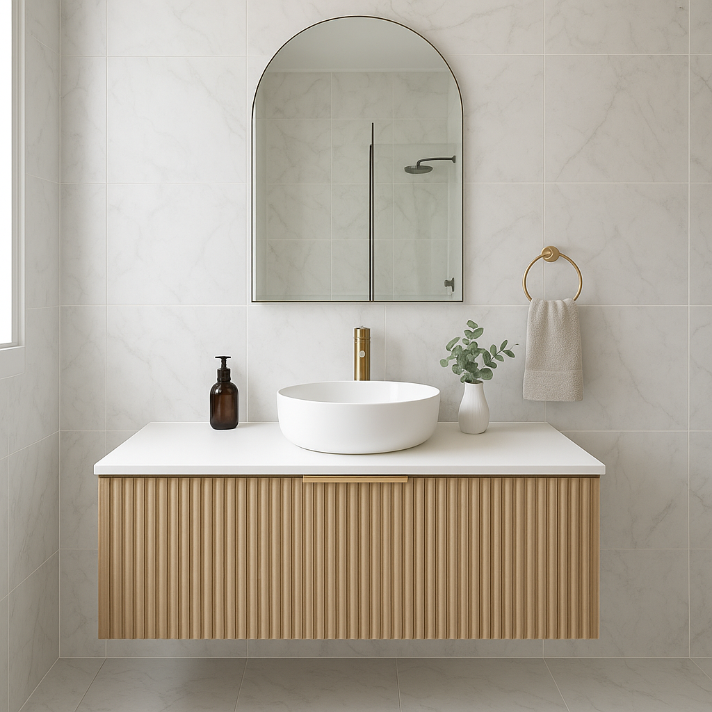 MEHER FLUTED OAK WALL HUNG VANITY | 900MM |PLYWOOD