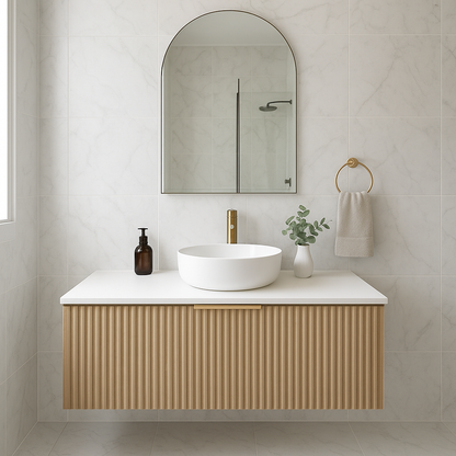 MEHER FLUTED OAK WALL HUNG VANITY | 900MM |PLYWOOD