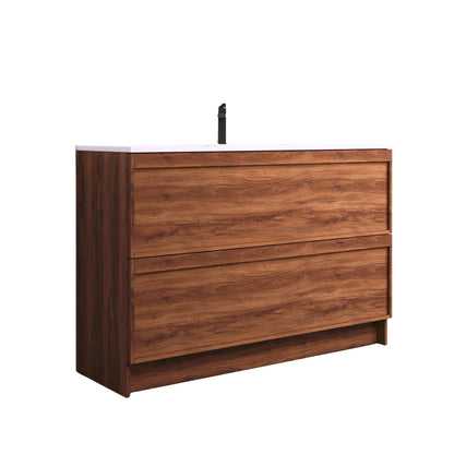 ASPEN WALNUT FLOOR STANDING VANITY 1200MM SINGLE | 2 DRAWERS WITH CERAMIC BASIN