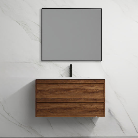 ASPEN WALNUT WALL HUNG VANITY 900MM | 2 DRAWERS, PLYWOOD FLOATING VANITY NZ
