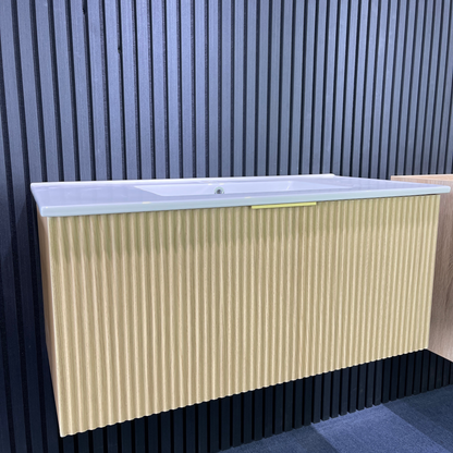 MEHER FLUTED OAK WALL HUNG VANITY | 900MM |PLYWOOD