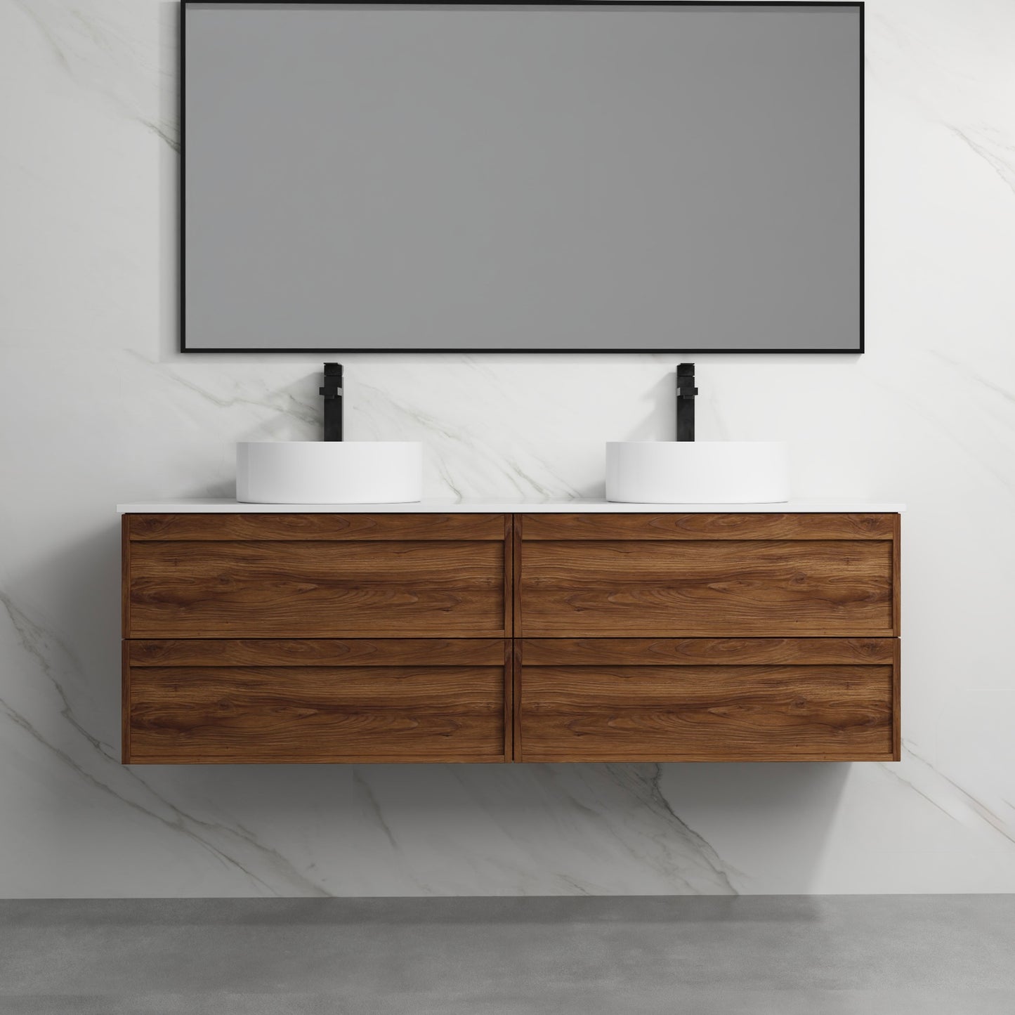 ASPEN WALNUT WALL HUNG VANITY 1500MM DOUBLE | 4 DRAWERS, PLYWOOD FLOATING VANITY NZ