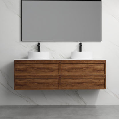 ASPEN WALNUT WALL HUNG VANITY 1500MM DOUBLE | 4 DRAWERS, PLYWOOD FLOATING VANITY NZ