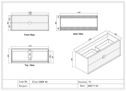 ELVA FLUTED WALL HUNG VANITY 1200MM - WHITE