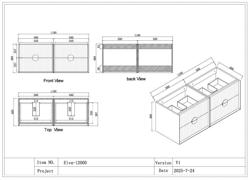 ELVA FLUTED WALL HUNG VANITY 1200MM DOUBLE - WHITE
