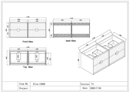ELVA FLUTED WALL HUNG VANITY 1200MM DOUBLE - WHITE