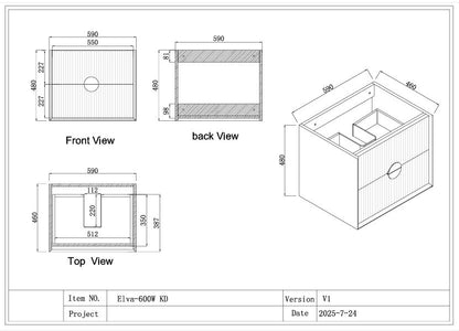 ELVA FLUTED WALL HUNG VANITY 600MM - WHITE