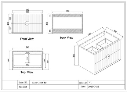 ELVA FLUTED WALL HUNG VANITY 750MM - WHITE