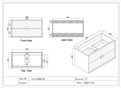 ELVA FLUTED WALL HUNG VANITY 900MM - WHITE