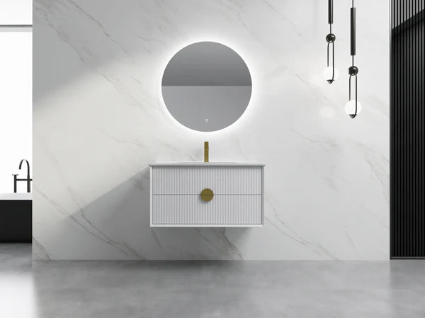 Elva Fluted Wall Hung Vanity 900mm - White | The Tile Collection
