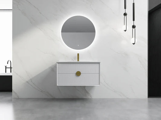 Elva Fluted Wall Hung Vanity 900mm - White | The Tile Collection
