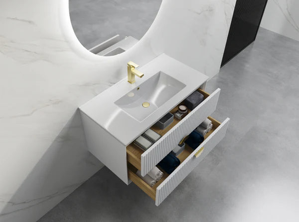White Fluted Wall Hung Vanity 900mm | The Tile Collection