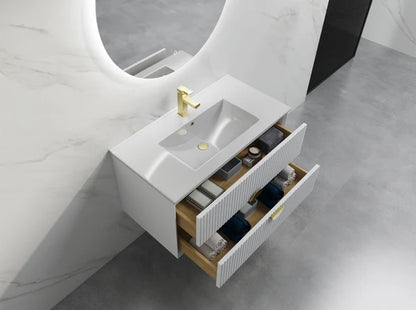 White Fluted Wall Hung Vanity 900mm | The Tile Collection