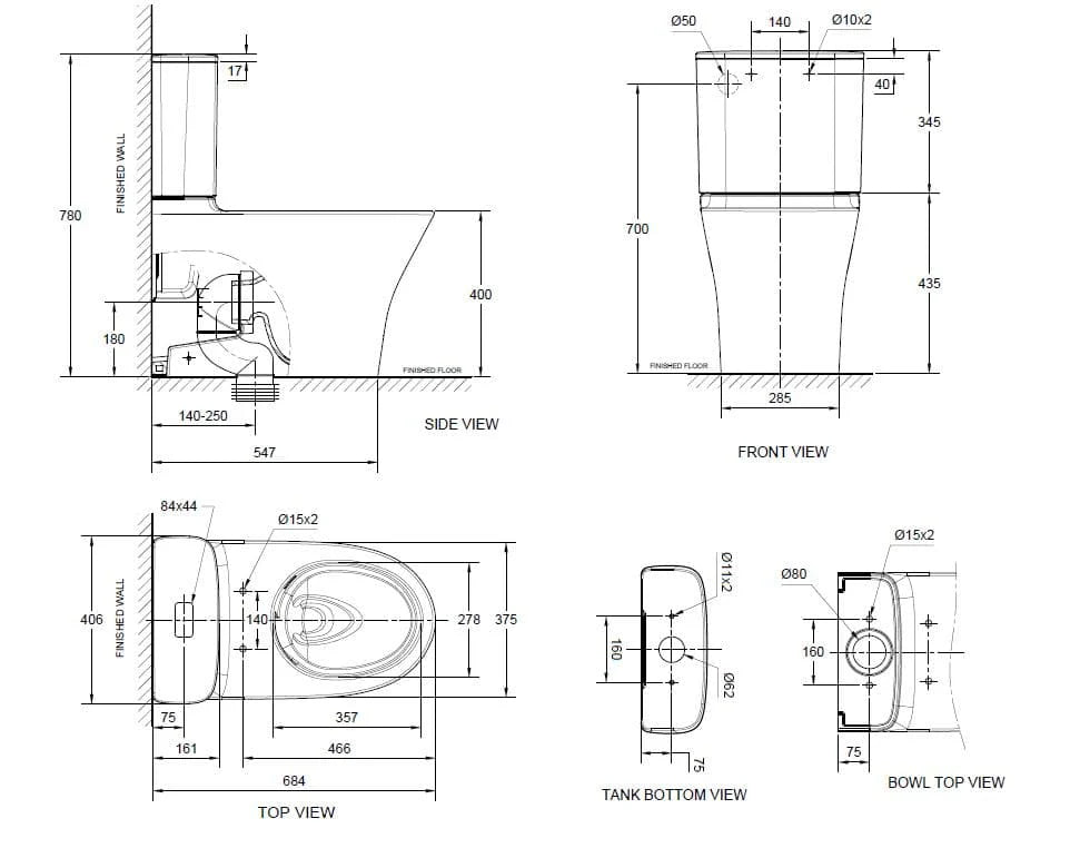 AMERICAN STANDARD SIGNATURE HYGIENE RIM TOILET SUITE TOP/BACK INLET - The Tile Collection™