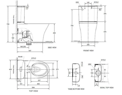 AMERICAN STANDARD SIGNATURE HYGIENE RIM TOILET SUITE TOP/BACK INLET - The Tile Collection™