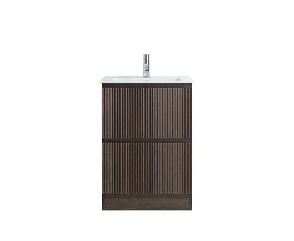 MS60 600MM FLOOR STANDING VANITY - DARK BROWN OAK, FLUTED FRONT
