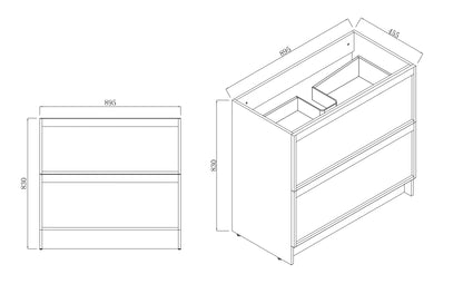 ASPEN WALNUT FLOOR STANDING VANITY 900MM | 2 DRAWERS WITH CERAMIC BASIN