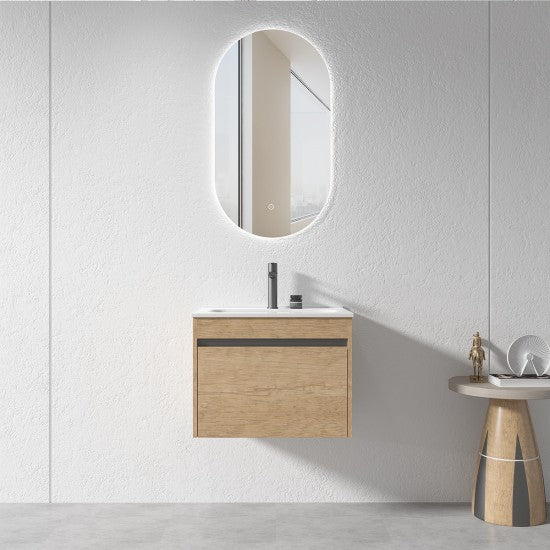 HONEY OAK WALL HUNG VANITY | 600MM | SINGLE DRAWER | BC13 - The Tile Collection™