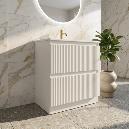 600MM SLIM FLUTED WHITE FLOORSTANDING BATHROOM VANITY UNIT WITH BASIN