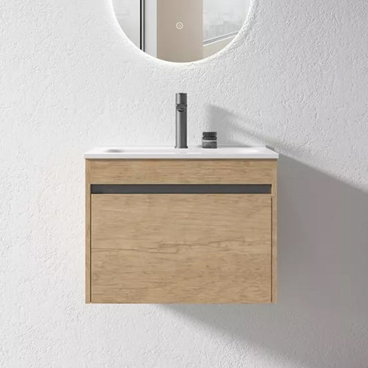 600MM BC13 LIGHT OAK PLYWOOD WALL HUNG VANITY  WITH CERAMIC TOP
