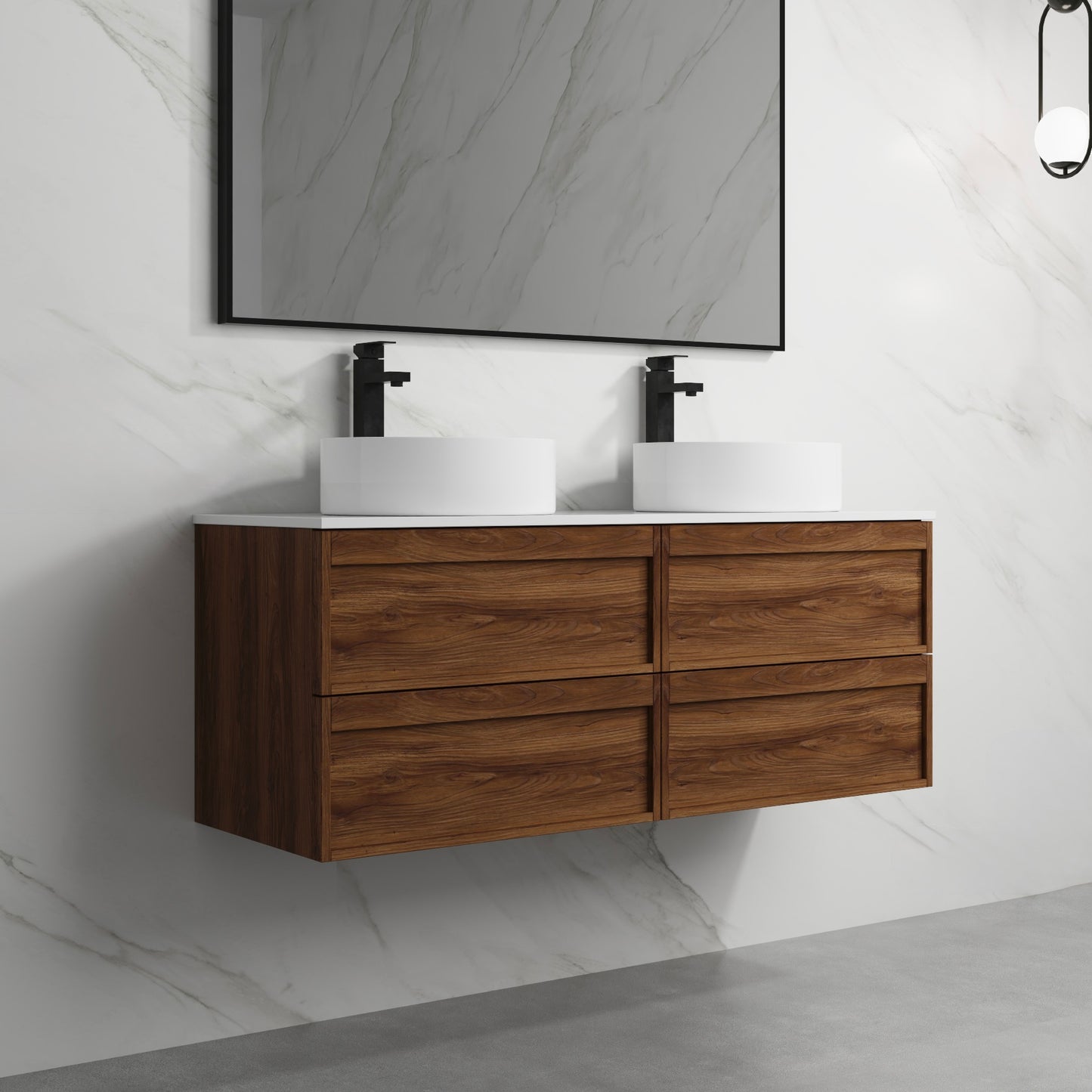 ASPEN WALNUT WALL HUNG VANITY 1200MM DOUBLE | 4 DRAWERS, PLYWOOD FLOATING VANITY NZ