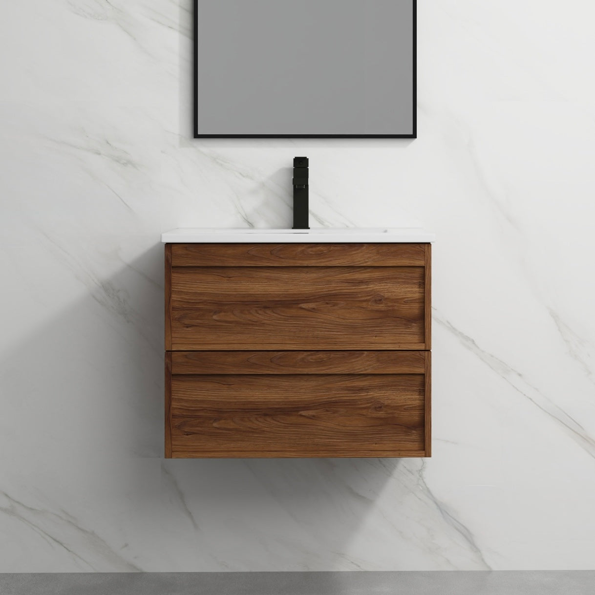 ASPEN WALNUT WALL HUNG VANITY 600MM | 2 DRAWERS, PLYWOOD FLOATING VANITY NZ