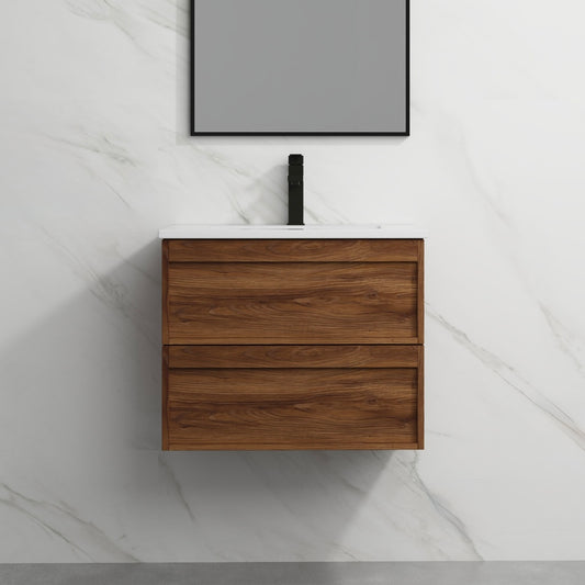 ASPEN WALNUT WALL HUNG VANITY 600MM | 2 DRAWERS, PLYWOOD FLOATING VANITY NZ