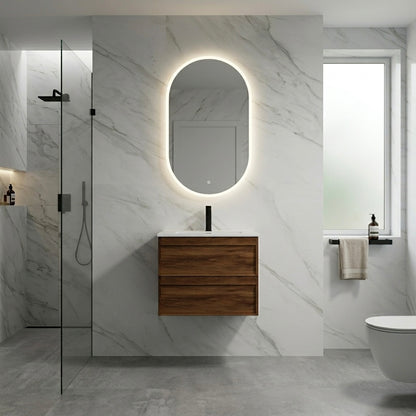 ASPEN WALNUT WALL HUNG VANITY 600MM | 2 DRAWERS, PLYWOOD FLOATING VANITY NZ
