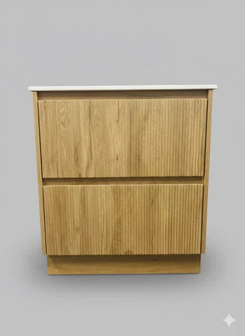 900MM FLUTED OAK FLOOR STANDING VANITY WITH CERAMIC BASIN