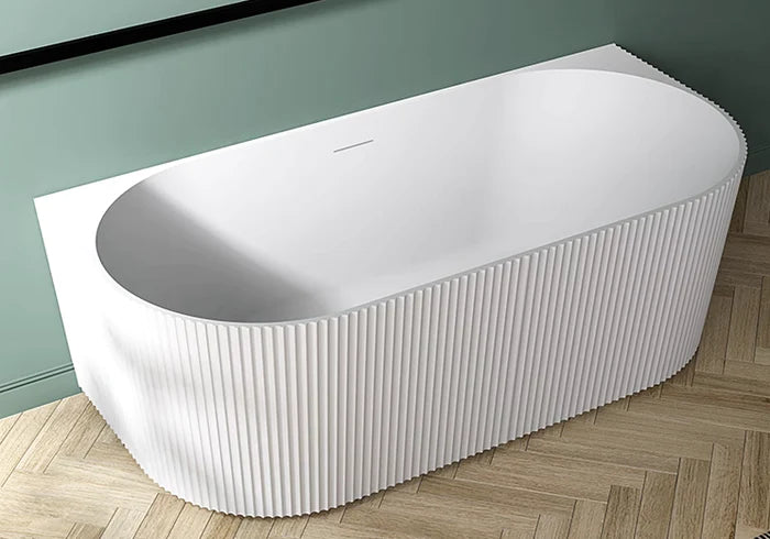 1500MM ZEPHYR FLUTTED V-GROVE FREESTANDING BACK TO WALL BATH - MATTE WHITE - The Tile Collection™