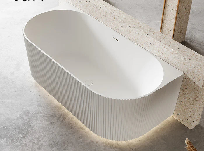 1500MM ZEPHYR FLUTTED V-GROVE FREESTANDING BACK TO WALL BATH - MATTE WHITE - The Tile Collection™