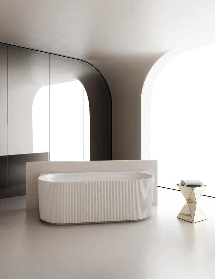 1500MM ZEPHYR FLUTTED V-GROVE FREESTANDING BACK TO WALL BATH - MATTE WHITE - The Tile Collection™