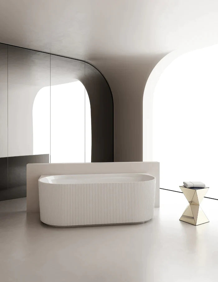 1700MM ZEPHYR FLUTED BACK TO WALL FREESTANDING BATH - MATTE WHITE ACRYLIC NZ - The Tile Collection™
