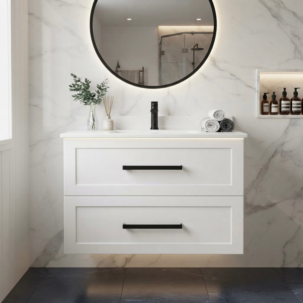 HAMPTON WALL HUNG VANITY | 900MM | SHAKER STYLE | PLYWOOD