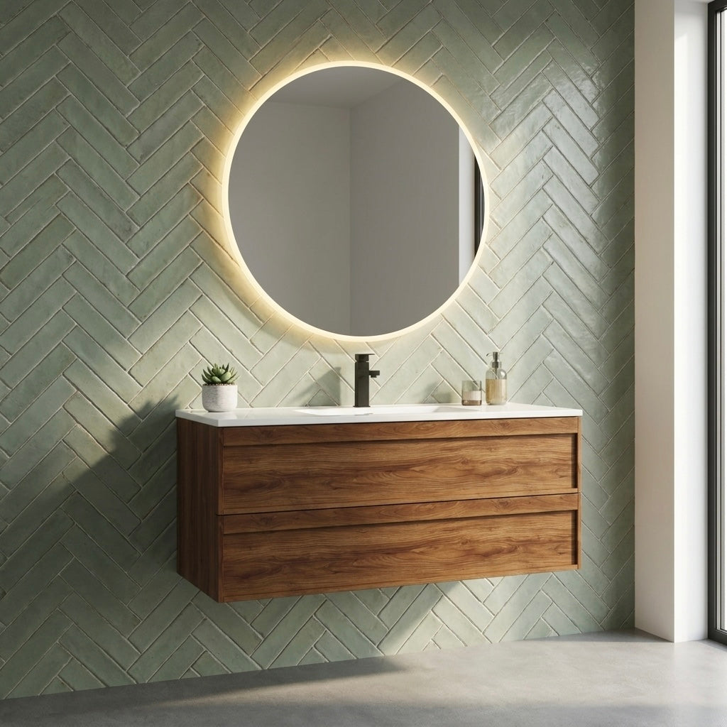 ASPEN WALNUT WALL HUNG VANITY 1200MM SINGLE | 4 DRAWERS, PLYWOOD FLOATING VANITY NZ
