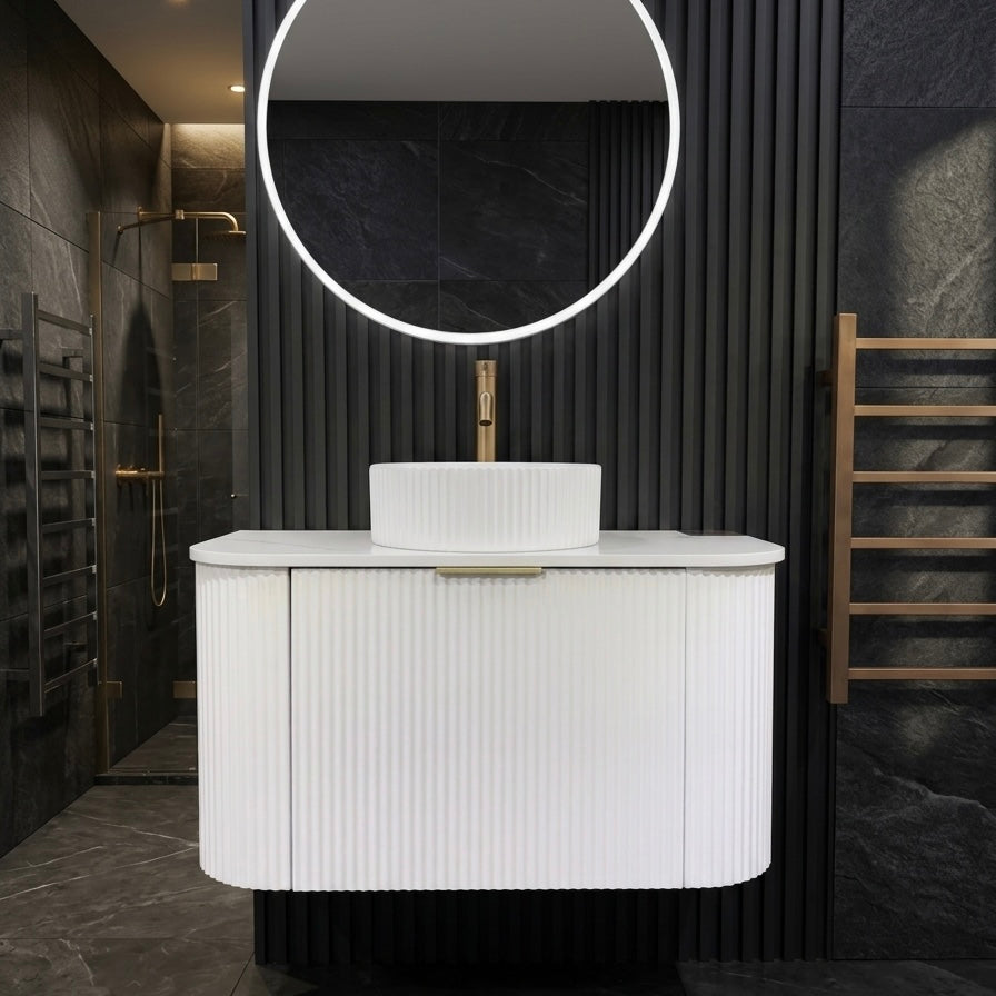 750MM CURVED FLUTED WALL HUNG VANITY | MATT WHITE