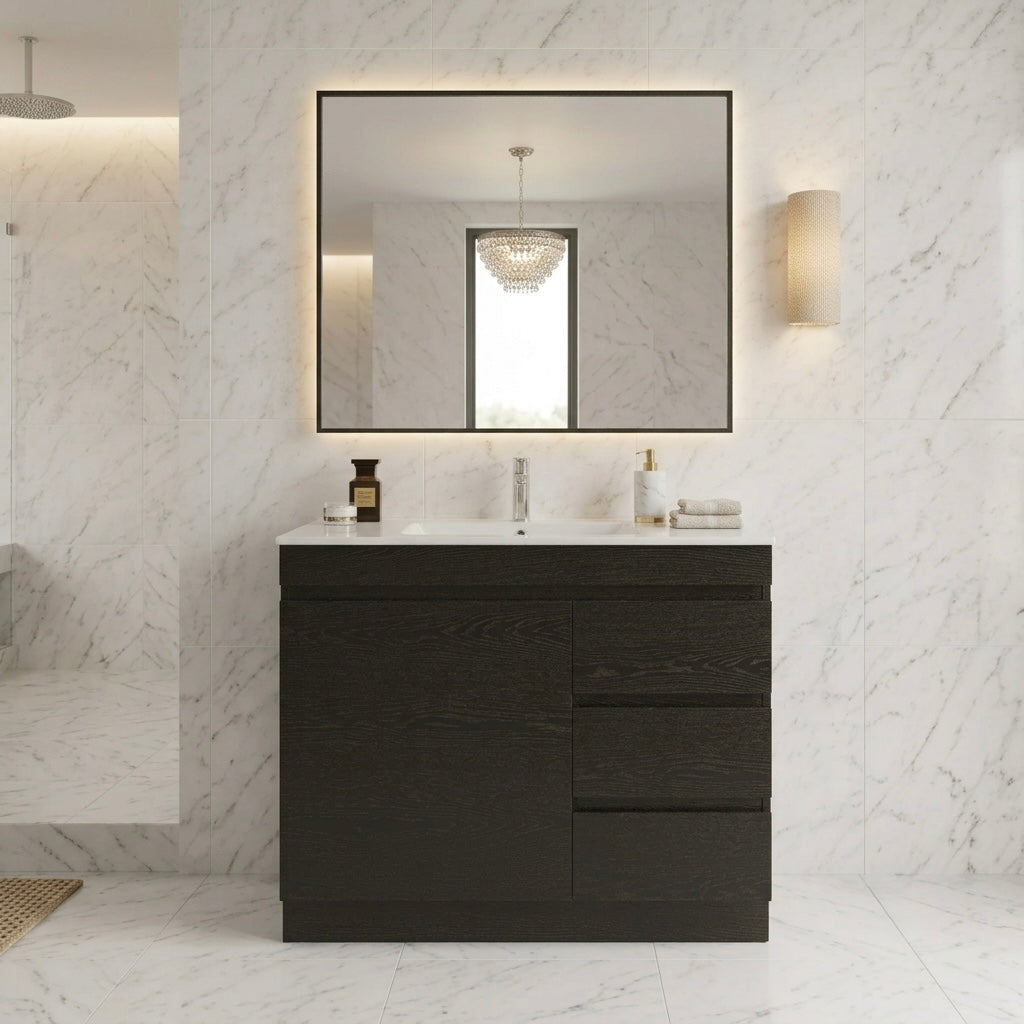 MADRID FLOOR STANDING VANITY 900MM - DARK OAK | BATHROOM VANITY NZ