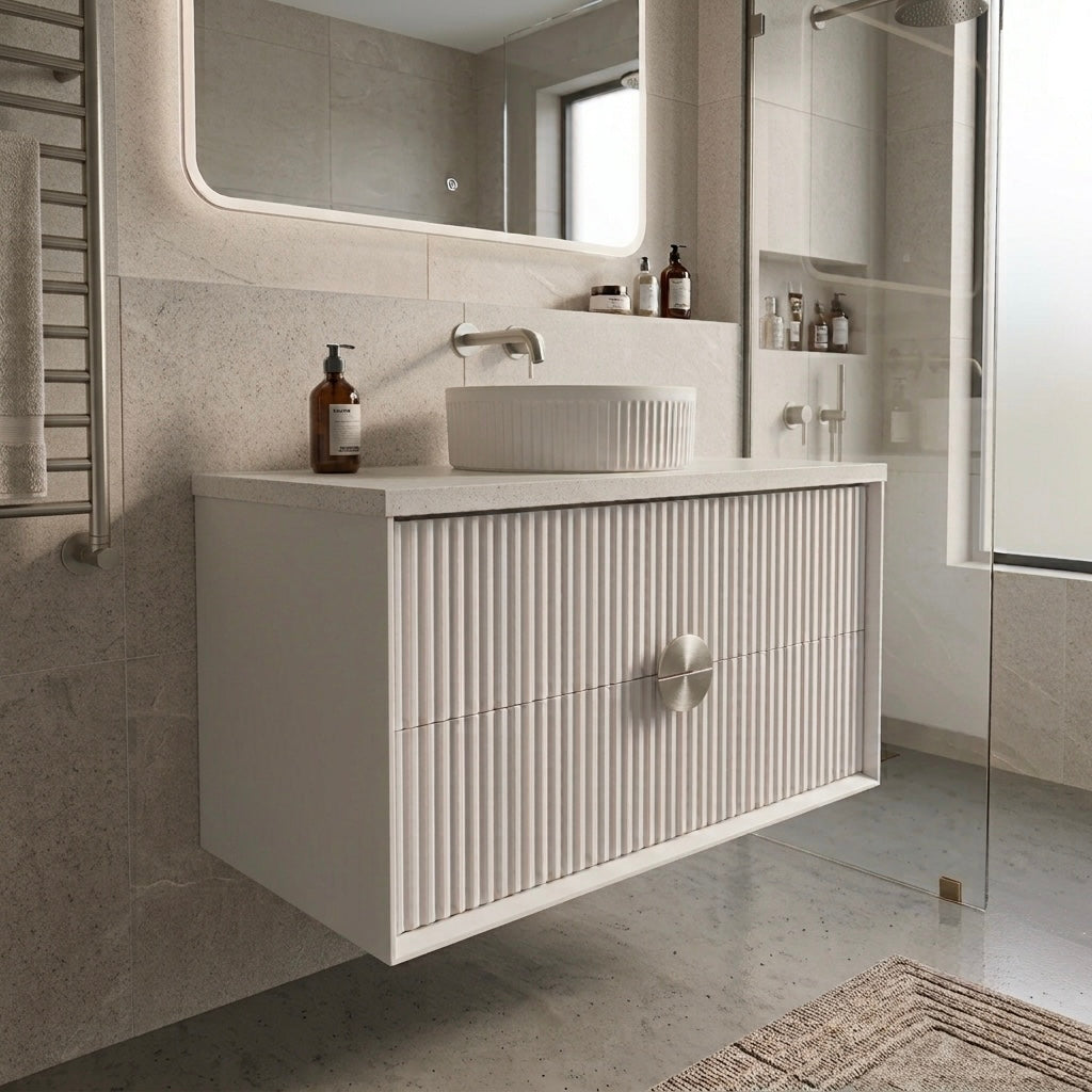 ELVA FLUTED WALL HUNG VANITY 750MM - WHITE | BATHROOM WALL HUNG VANITY NZ