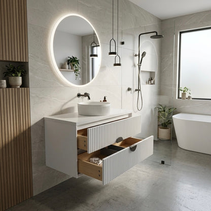 ELVA FLUTED WALL HUNG VANITY 750MM - WHITE | BATHROOM WALL HUNG VANITY NZ