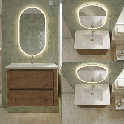 600MM BROOKLYN CURVED WALL HUNG VANITY | HONEY OAK