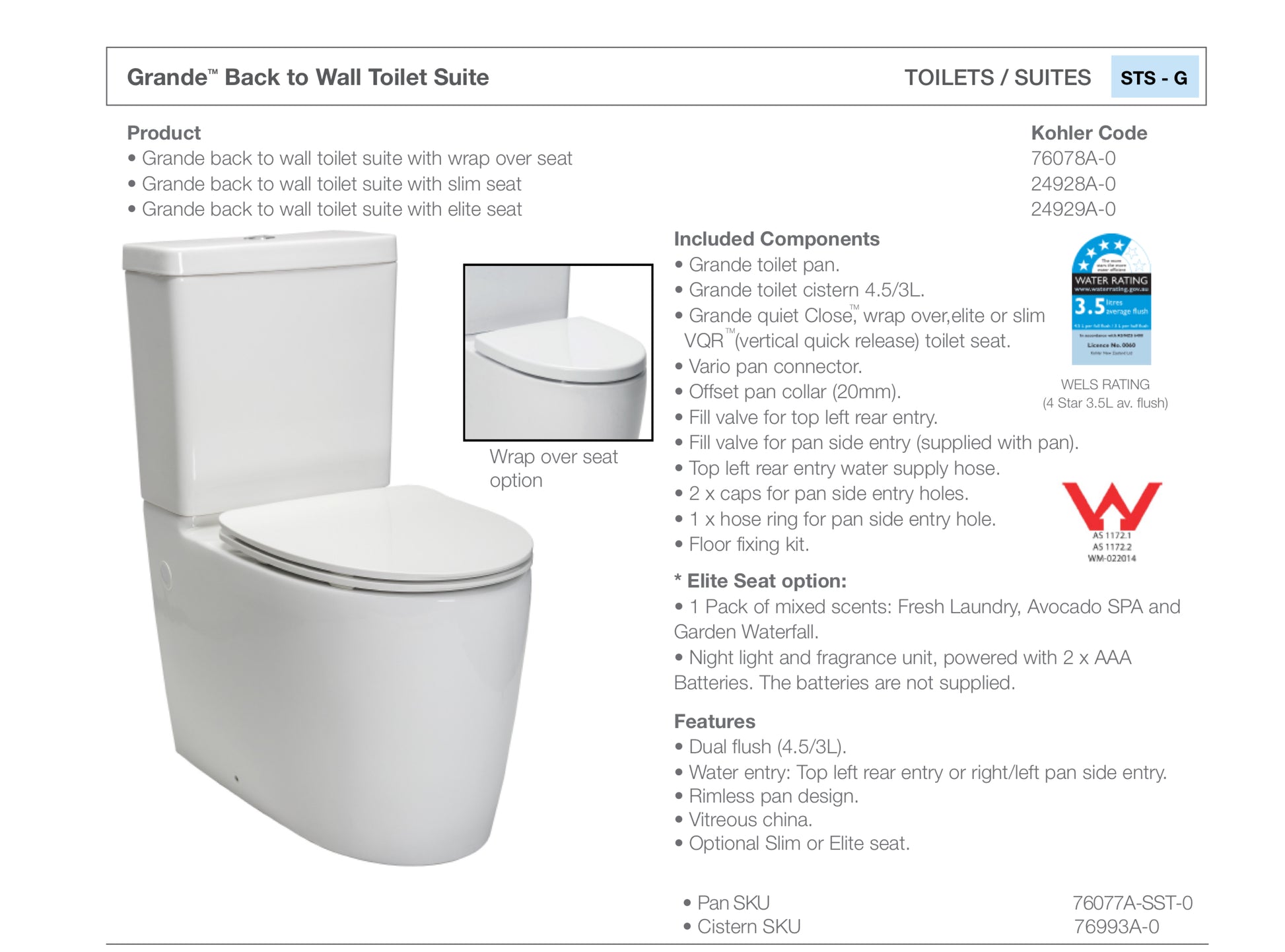 KOHLER GRANDE BACK TO WALL TOILET SUITE - The Tile Collection™
