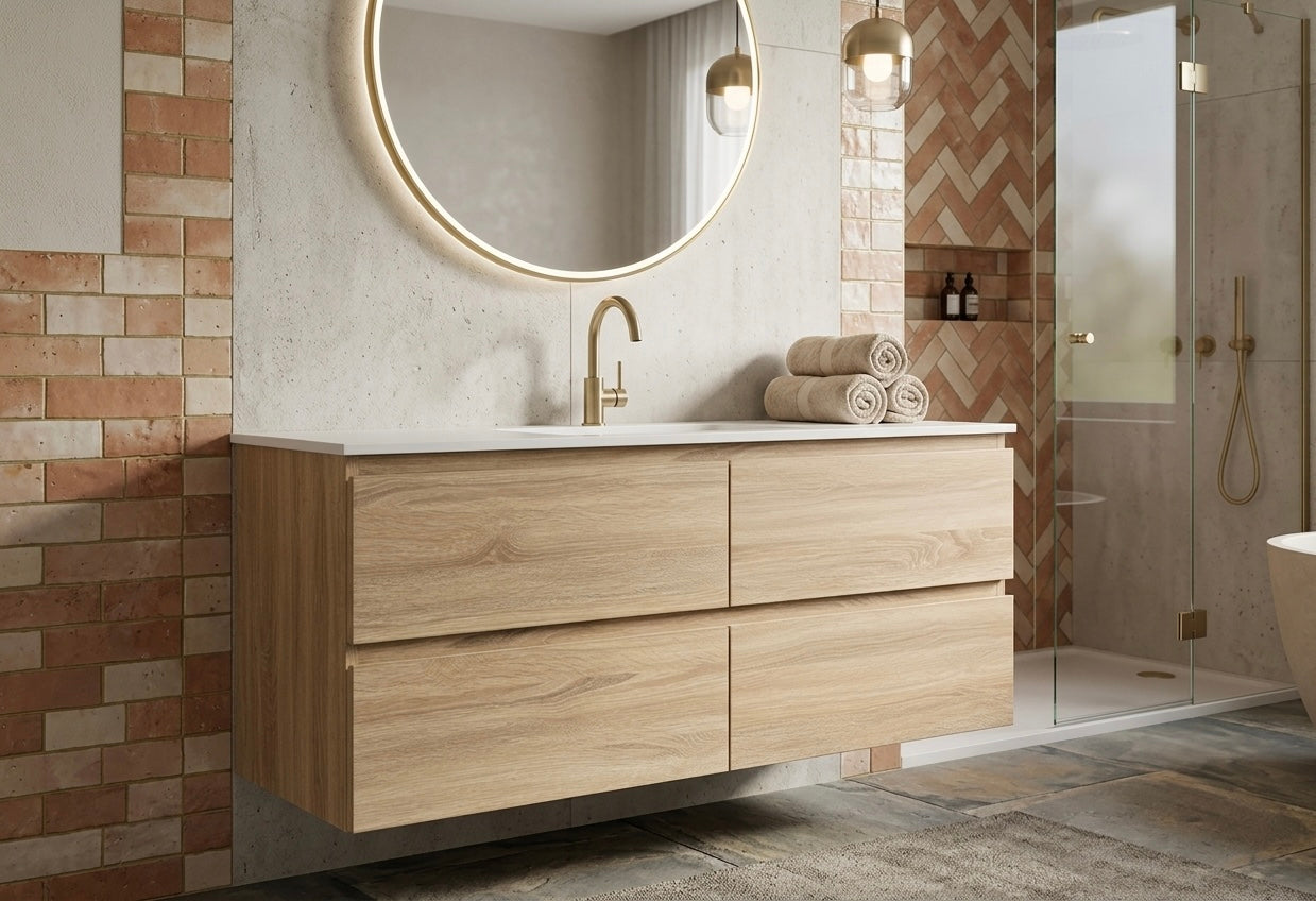 NELSON WALL HUNG VANITY | 1200MM | LIGHT OAK | PLYWOOD | SINGLE BASIN